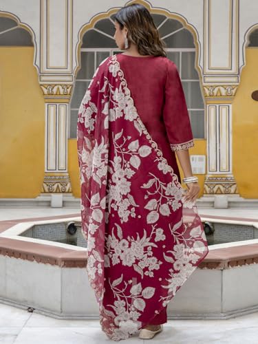 Image of VredeVogel Kurta Set with Dupatta | Embroidered Viscose Rayon Kurta Pant Set for Women | Women's Ethnic Casual Kurti Set