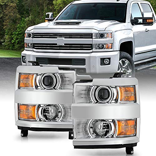 ACANII - For 2015-2019 Chevy Silverado 2500HD 3500 HD Chrome Housing Projector Headlights Headlamps Assembly Left+Right