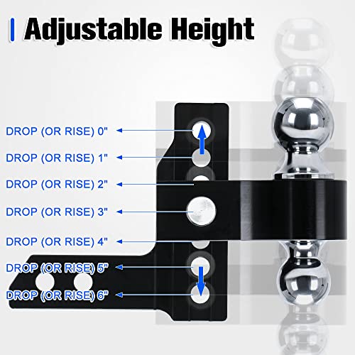 Pqy Adjustable Trailer Hitch Ball Mount 6 Inch Drop Hitch With Aluminum Shank For 2 Inch Receiver 2'' & 2-5/16'' Combo Aluminum Tow Balls With Double Stainless Steel Pins #TOP2