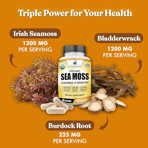 American Standard Supplements Organic Sea Moss, Bladderwrack & Burdock Root Capsules - 1200mg Seamoss, 1200mg Bladderwrack, 225mg Burdock Root Per Serving - 120 Capsules, 40 Servings - Image 5