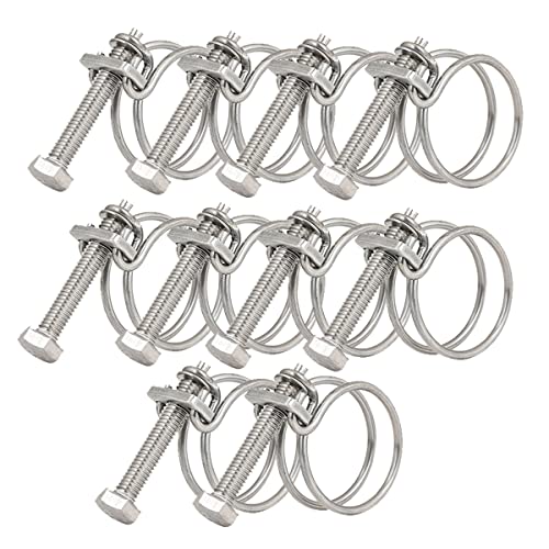 28-32mm Double Wire Hose Clamps, 201 Stainless Steel Hose Clips, Universal Plumbing Pipe Tube Fastener Adjustable Hose Hoop (Pack of 10)