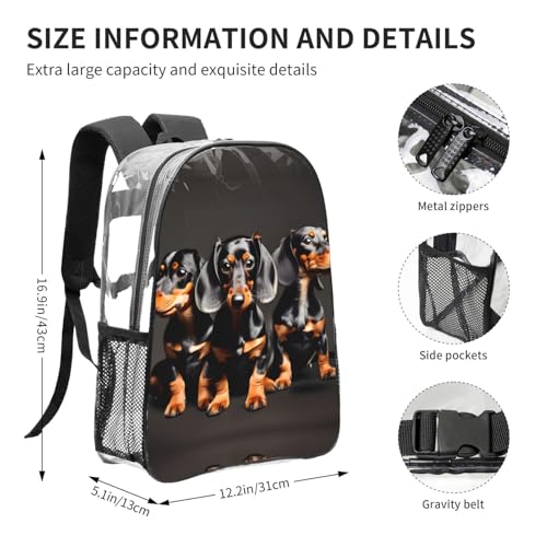 Sac à dos transparent imprimé teckel avec poches pour le travail