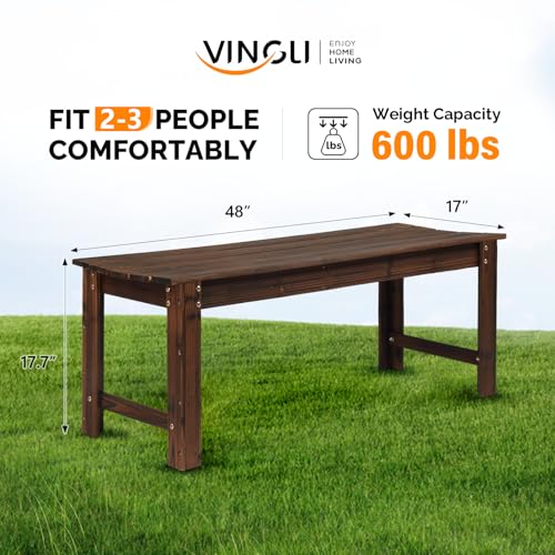 Image of VINGLI Outdoor Wood Bench, 48 inch Outdoor Bench Patio Wooden Bench Garden Bench Outdoor Backless Bench for Deck Patio (Carbonized)