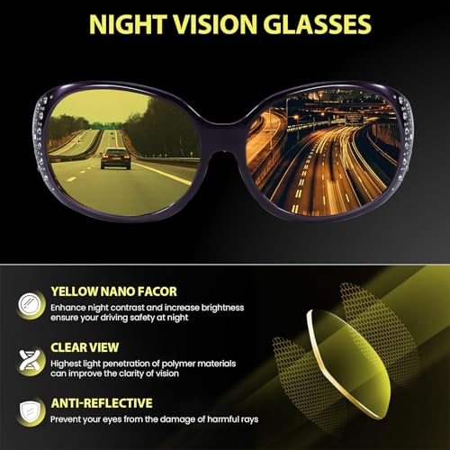 TJUTR Night Vision Driving Glasses for Women - Anti-Glare, Polarized Nighttime Glasses With Yellow Lens4