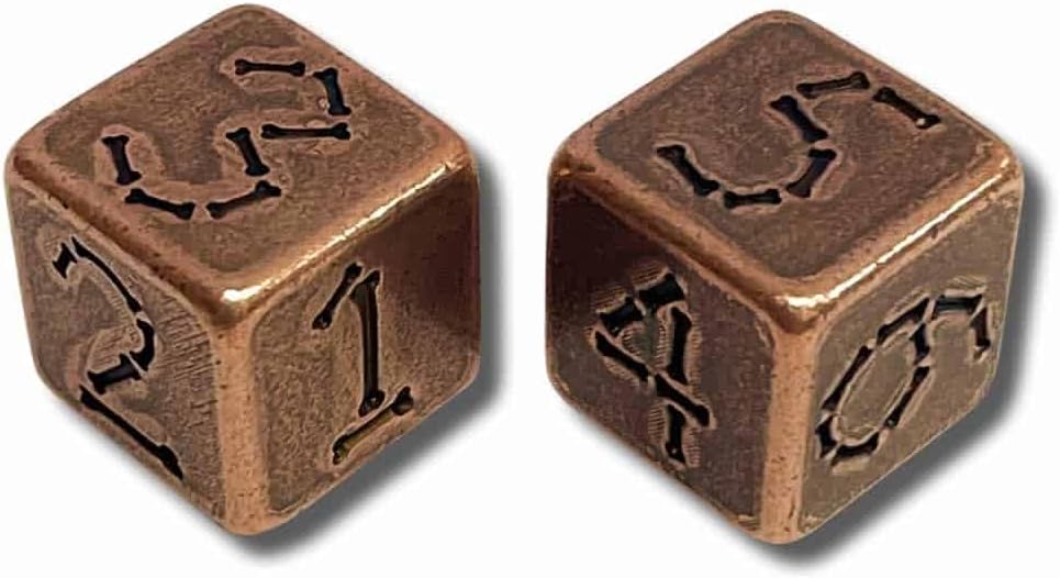 Pair of Pure Solid Copper Handcrafted Gaming Dice with Leather Bag - Bone Number Design
