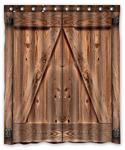 FMSHPON Double Wooden Barn Door Waterproof Fabric Bathroom Shower Curtain Size 60x72 inches