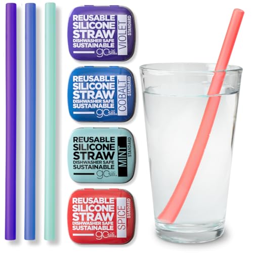 Image of GoSili Reusable Standard Silicone Straw and Travel Case, Soft, Non-toxic, Translucent and Dishwasher Safe 4 pack