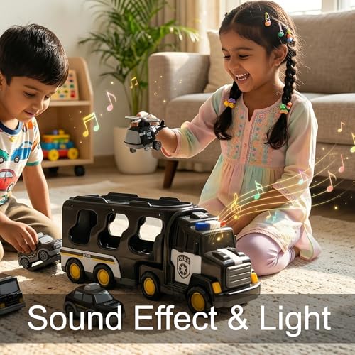 Image of 5 in 1 Police Truck Carrier Toy - Transport Vehicle Play Set for Kids - Fun & Educational Toy for Boys & Girls - Ages 3 to 7 Years - Pack of 1