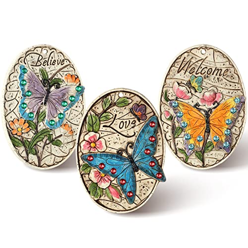 3 Pcs Garden Stepping Stones, Concrete Decorative Stones with Beautiful