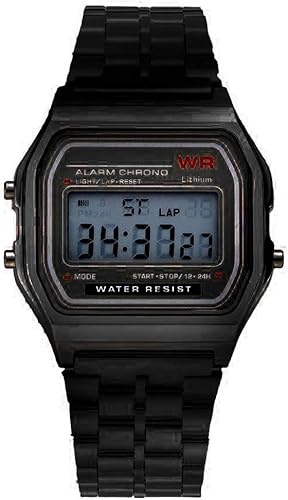 Man9Han1Qxi Orologio polso multifunzione LED unisex quadrato digitale acciaio Nero Man9Han1Qxi Orologio polso multifunzione LED unisex quadrato digitale acciaio Nero