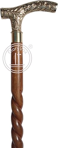 Miniatura 2 de Bastón de senderismo – Bastones Derby para hombres y mujeres – 37 pulgadas marrón ébano latón mango en forma de T en tono dorado madera natural