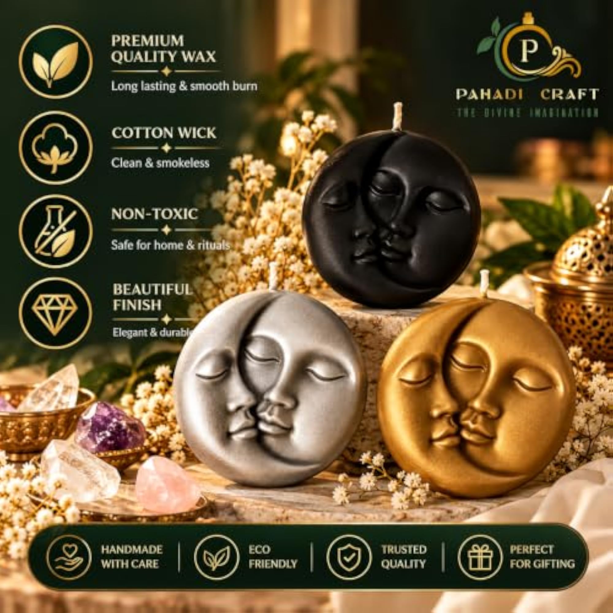 Sun and Moon Candles, Celestial Face Ritual Set