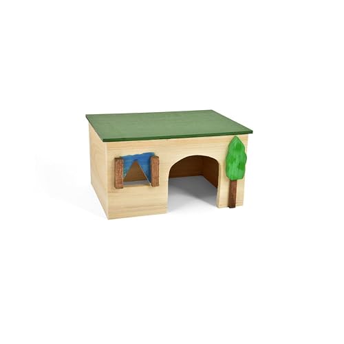 Casita de Madera para Conejos o Pequeños Mamíferos, Caseta Village madriguera (29x24x19 cm (Cuadrado))