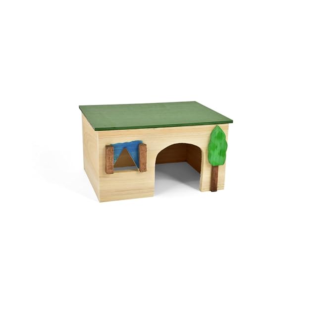 Casita de Madera para Conejos o Pequeños Mamíferos, Caseta Village madriguera (29x24x19 cm (Cuadrado))