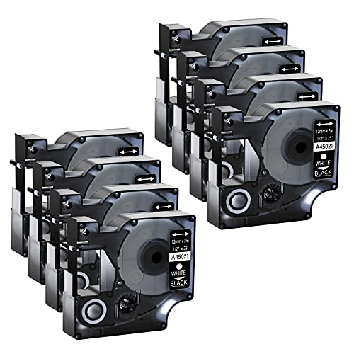 GREENCYCLE 8 Pack Compatible for DYMO D1 Label Maker Tape 45021 S0720610 White on Black, 1/2 Inch x 23 Ft for DYMO LabelManager 160 280 210D 360D 420P Wireless PnP 220P 260P 450D