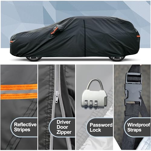 Image of Kayme Hatchback Car Cover for Automobiles All Weather Waterproof, Outdoor Cover Sun Rain Protection, with Lock and Zipper Door, Universal Fit Ford Focus, Mazda 3 Hatchback (Up to 177 Inch) H7 /Black