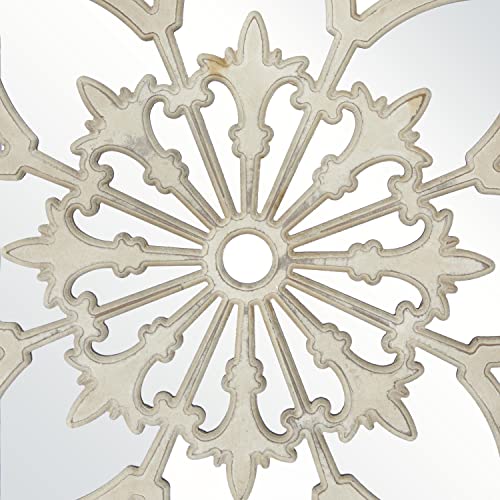 Deco 79 Wood Floral Medallion Wall Mirror, 40" X 2" X 40", White #TOP3