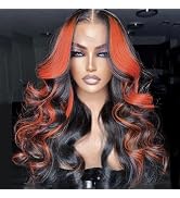 Lovestory Ginger Orange Highlight Glueless SyntheticLace Front Wigs Body Wave Pre Plucked Heat Re...