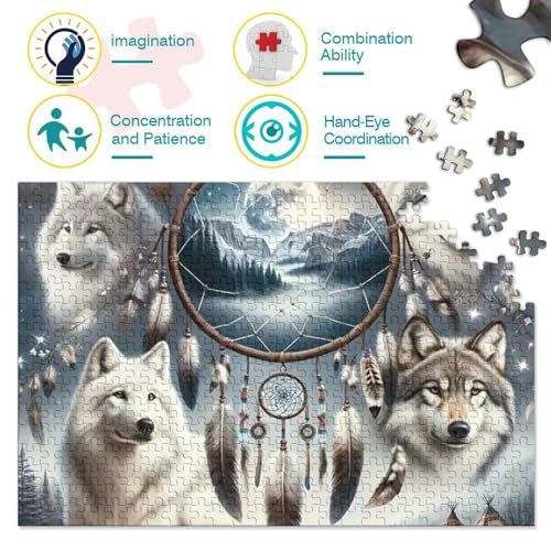 Puzzle de 1000 piezas Wolf Pack Atrapasueños para adultos en papel de 38x26cm 3