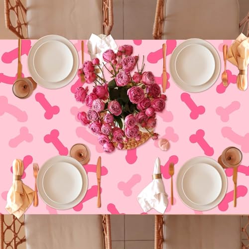 Image of 3pcs Pink Bachelorette Plastic Tablecloth, Naughty Bridal Shower Party Disposable Table Cover Pink Bride to Be Table Cloth Bride to Be Engagement Party Decorations 108 x 54 Inch