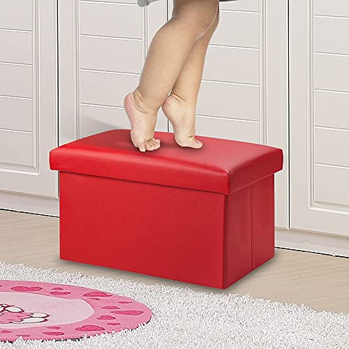 Inoutdoorkit Small Kids Linen Folding Organizer Storage Ottoman Bench Cube Foot Stool, Footrest Step Stool For Living Room, Bedroom, Office, Garden, Traveling, Fishing, Camping 16"X10"X10" (Orange) #TOP6