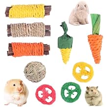 Rabbit Chew Toys 9PCS for Teeth Care,Cute Bunny Toys Natural Apple Wood Grass Toys Chewing and Treat for Guinea Pigs Hamster Chinchillas Hedgehog Small Animals 9PCS/Set