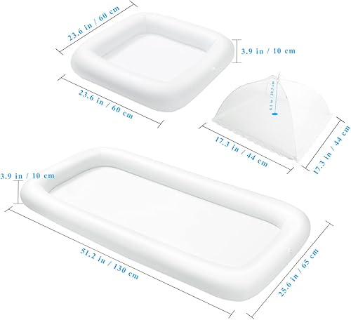 Miniatura 7 de Hemoton Juego de barra inflable y tienda de campaña de malla para alimentos, 1 buffet rectangular, 1 bandeja cuadrada para servir ensalada, 3