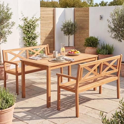 Image of Giantex 2-Person Outdoor Bench, 47 inch Patio Acacia Wood Loveseat with Slatted Seat, Armrests & X-Shaped Backrest, Wooden Garden Seating for Backyard, Porch, Deck, Poolside