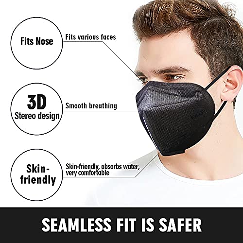 YIDERBO KN95 Face Masks 50Pack, 5-Ply Breathable Disposable Face Mask Filter Efficiency≥95%, Black - Image 5