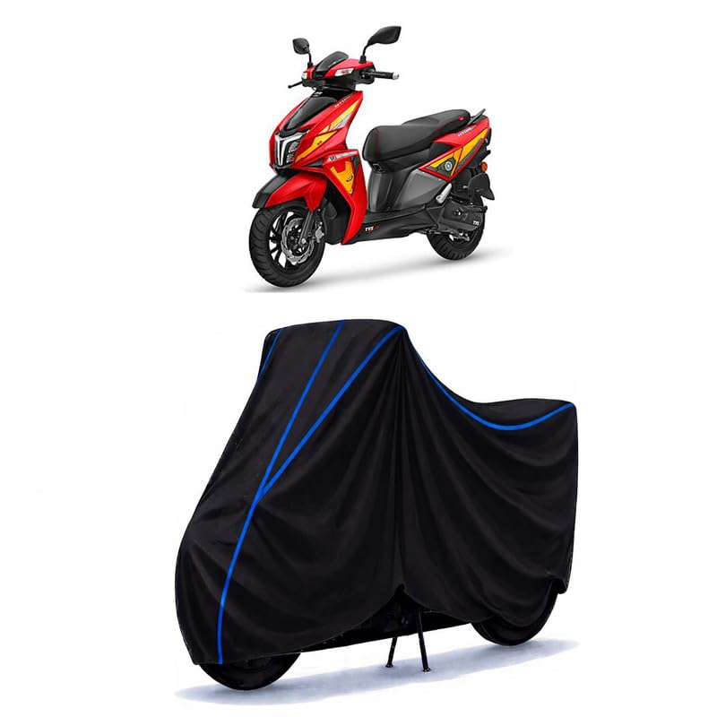 Image of Scooty Cover Water Resistant for Ntorq 125 Super Squad Edition | Universal Scooter & Bike Cover | Heavy Duty UV Dust, Rain & Scratch Protection Weather Indoor Outdoor | Black with Blue Piping
