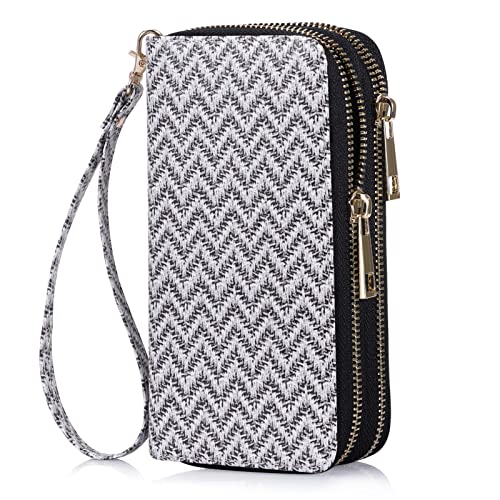Image of Cellphone Wallet for Women Dual Zipper Long Purse with Removable Wristlet, Wave Black