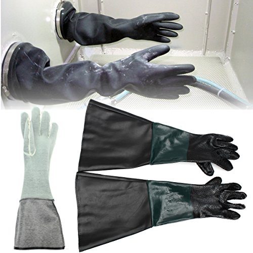 Jewboer 2 Pairs 23.6" Rubber Sandblasting Sandblaster Protection Gloves for Sandblast Cabinets