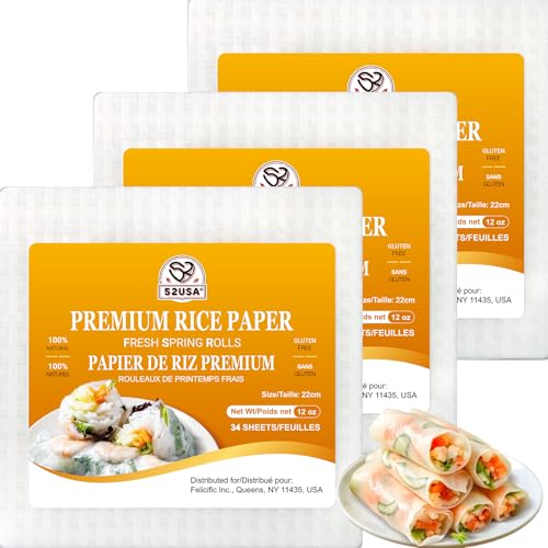 52USA Square Rice Paper, 3 Pack, White Rice Paper Wrappers, Fresh Spring Roll Wrappers &...