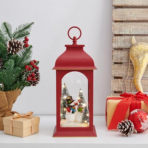 Diorama de Navidad en farol iluminado pequeño con diseño de muñeco de nieve 3
