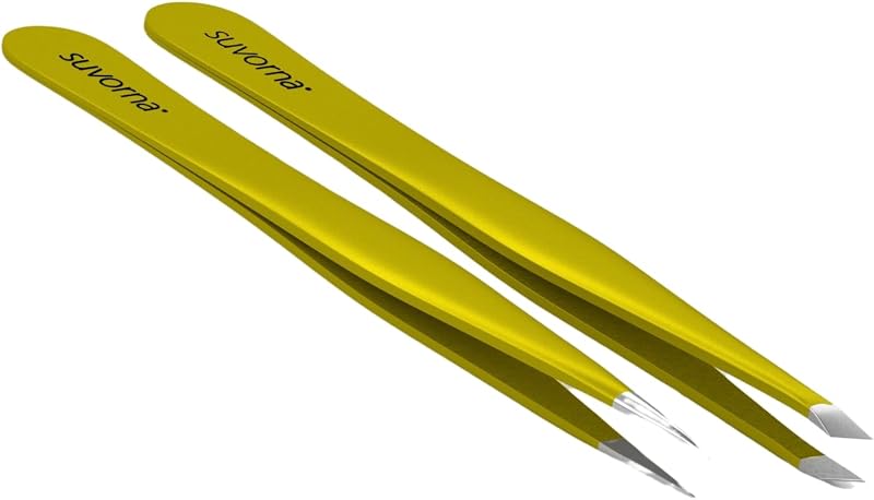 Pinças Suvorna para sobrancelhas e pelos faciais, pontas fina e chanfrada, aço inoxidável, amarelo, conjunto com 2