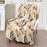 ICAAV Crane Blanket 50×60 Inch,Elegant Japanese Bird Lightweight Flannel Throw with Ink Style Flying Red Crowned Cranes, Oriental Minimalist Decor,Gifts for Women, Adults,Art Lovers