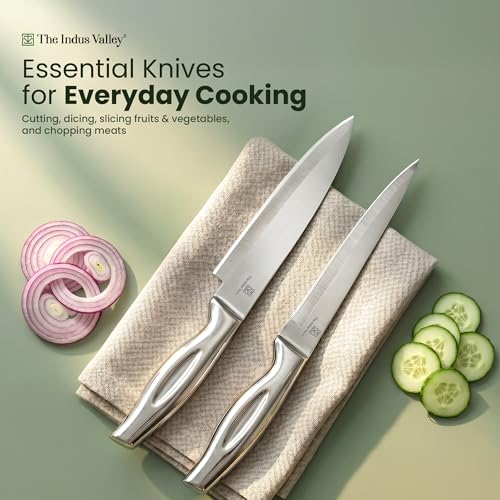 Image of The Indus Valley Stainless Steel Knife Set of 3 with Chef Knife, Paring Knife (Big & Small Combo Set) | Secure Grip Handle | Ideal for Chopping, Cutting & Slicing