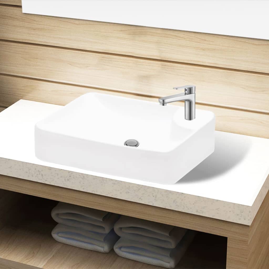 vidaXL Ceramiczna umywalka z otworem na kran, biała