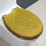 Holdonelight Glitter WC-Sitz Soft Close und Schnellverschluss mit 360° verstellbarem Scharnier Harz, leicht zu reinigen und zu installieren (Gold Glitzer)