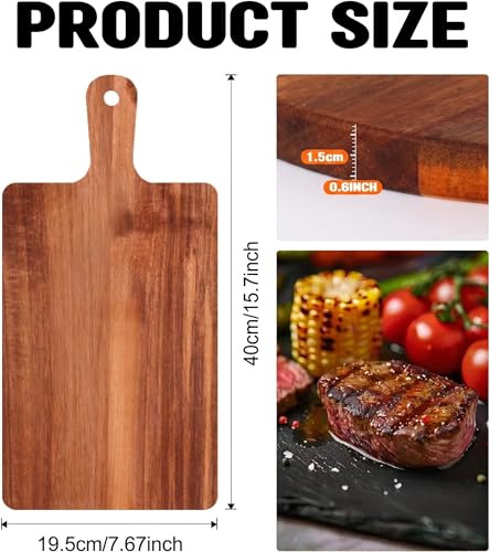 Set de 10 Tablas de Cortar de Madera de Acacia con Mango, 40x19.5 cm, Tablas Rectangulares para Cocina miniatura 2
