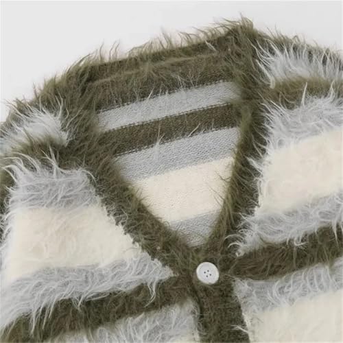 Men Striped Knit Cardigan Sweater V-Neck Loose Fit Casual Street Style Soft Brushed Outerwear4