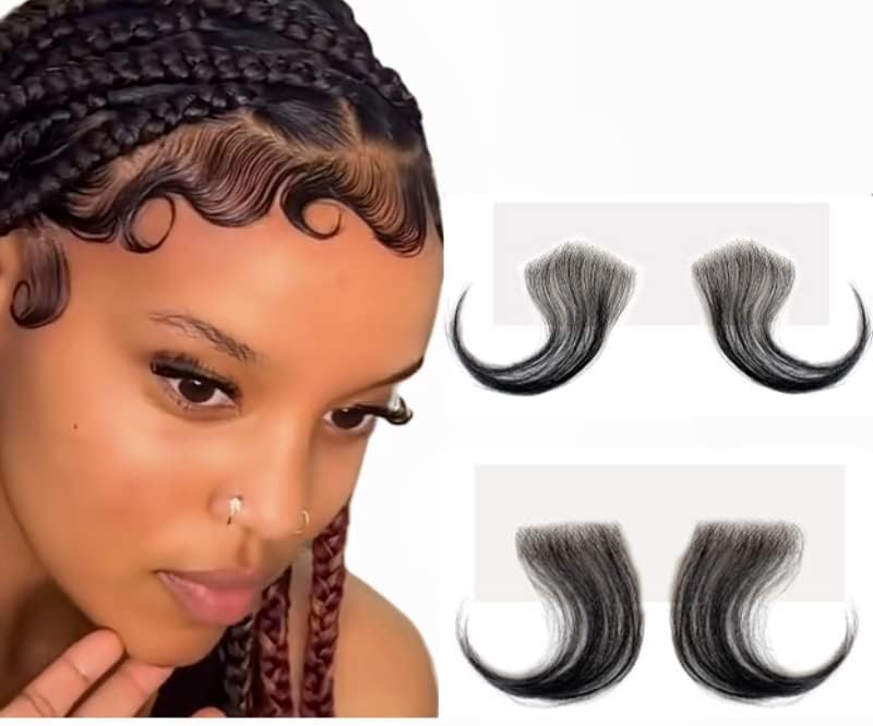 Edges Hair Swiss HD Lace Stripes Reusable Invisible Lace Hairline Instant Baby Hairs Natural Real Human Hair Piece For Women 6 inch (4Pcs (2pcs V+2pcs P), 1B)