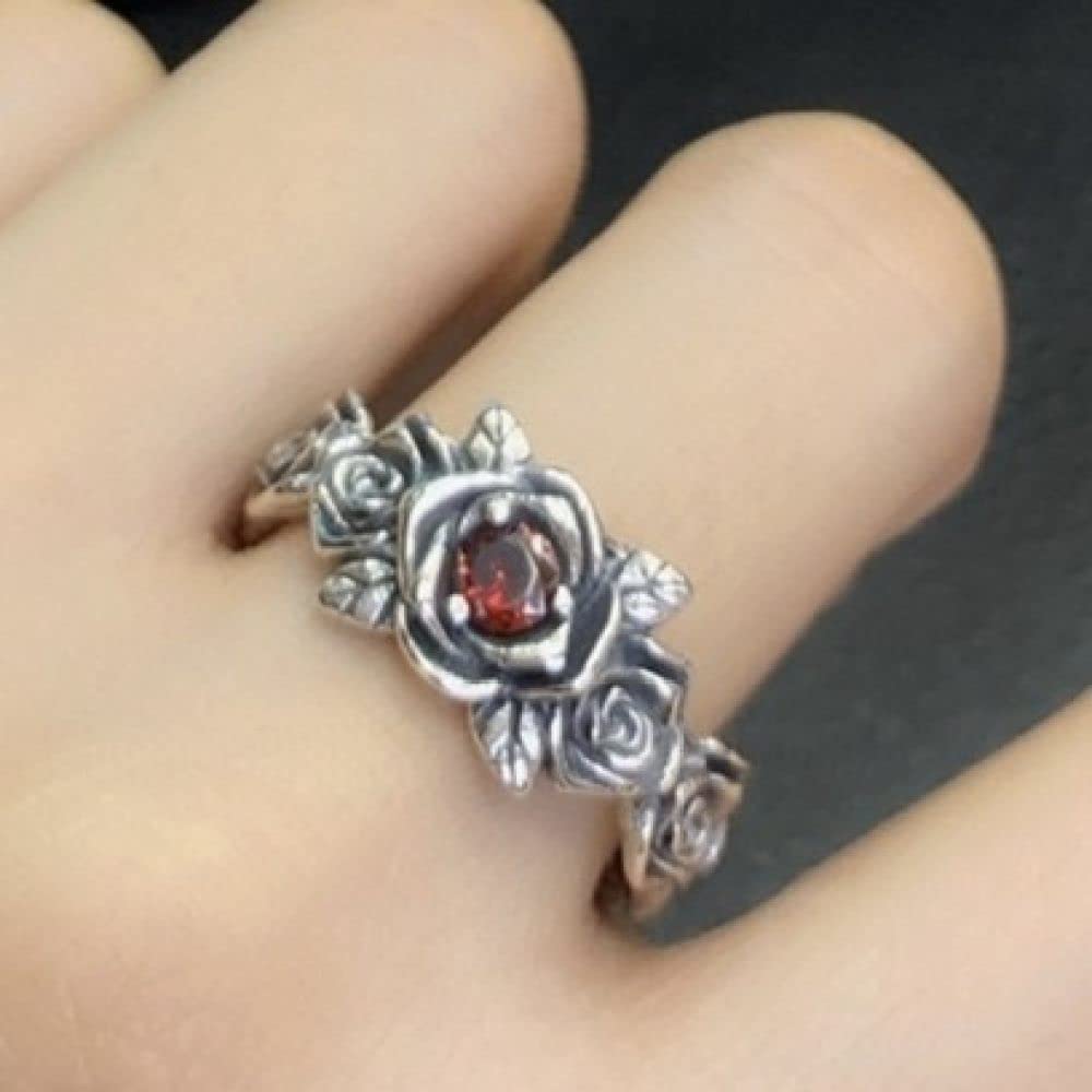 Anelli D'Argento,Anelli In Argento Sterling Da Donna 925 Anelli Regolabili Con Fiore Di Rosa Spine Retrò Punk Regolabile Anelli Per Abiti Anello Di Fidanzamento Regali Per Ragazze Anelli Di Eternit