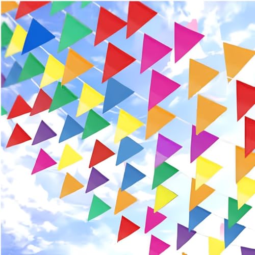 Image of Preetus 60 Feet Hand Made Paper Pennant Banner: Vibrant Hanging Decor for Hanging Decoration 60 Feet Length 2 Banners Total 30 x 2= 60 feet