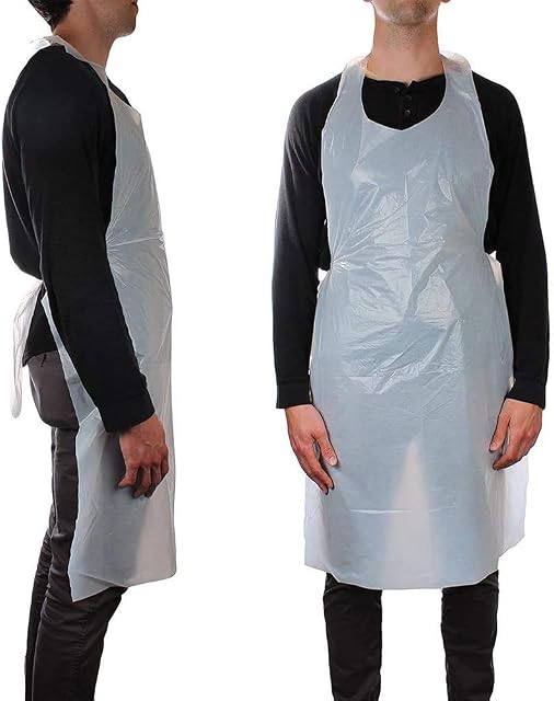 PACK OF 100 Premium Quality Disposable White Aprons Medical Grade PPE Apron Gowns Perfect for Everyday USE for Shops, Work Place, Hair Dresser, Restaurant, Clinic, School, ONE SIZE FITS ALL