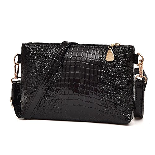 KanLin1986 Bolsos de hombro para Mujeres, mujer Vintage cuero Bolsos pequeño Totes Bolsos Cocodrilo Bolsos de hombro barato para niñas Señoras (caqui) (23cm*4cm*15cm, Negro)