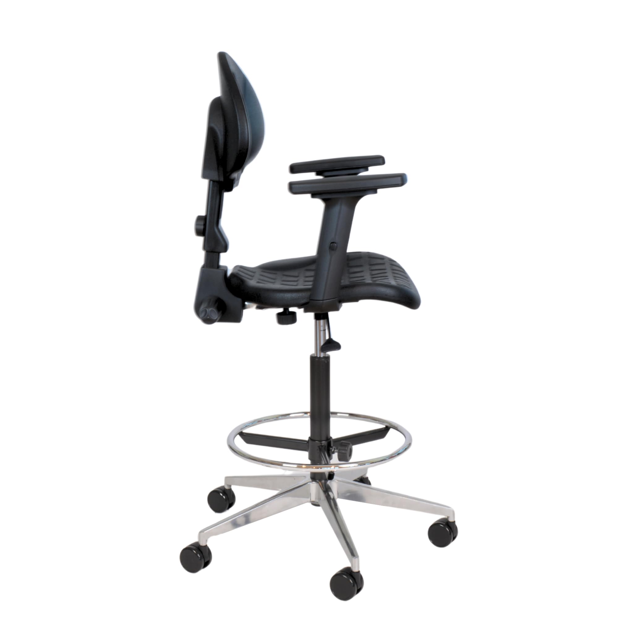 Topsit IND010102+AL - Silla de trabajo de poliuretano con reposabrazos, altura regulable y respaldo ajustable, base de aluminio resistente, reposapiés ajustable, ruedas de 65 mm