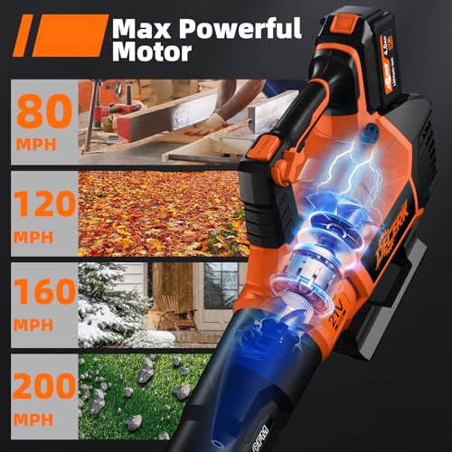Image of Decerk 21V Leaf Blower Cordless, Electric Snow Blowers with 2X 4.0Ah Battery, Lightweight Blower with Turbo Button, Variable Speed Dial, and Cruise Control for Sidewalks, Garages, Yards & Patios