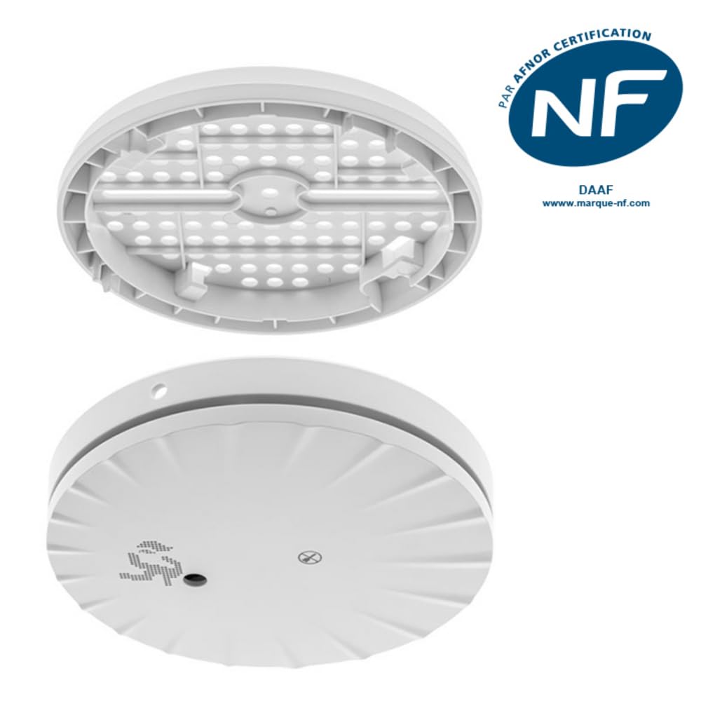 Evacuate - Détecteur De Fumée NF Slim avec Support Multi 10 Ans Garantie