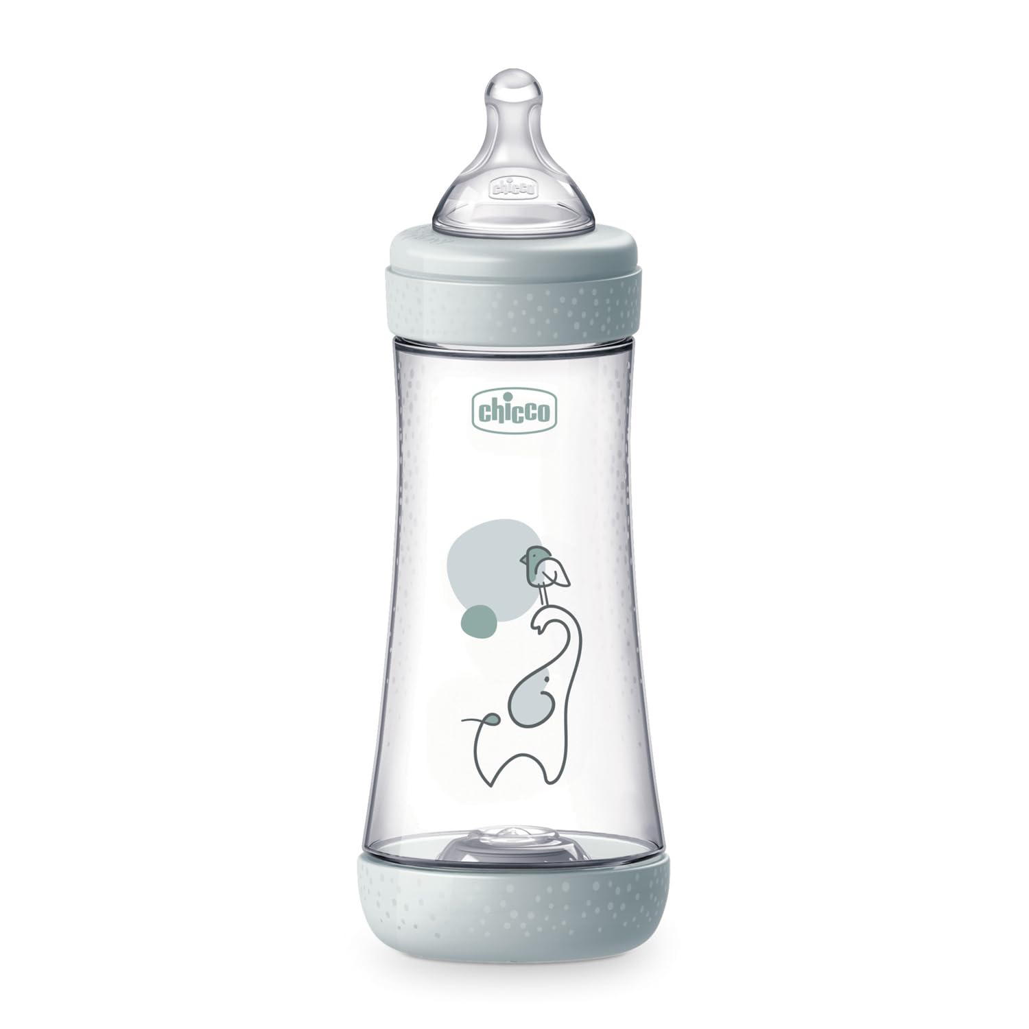 Chicco PERFECT 5 Biberon Anticolica da 300 ml, Biberon Flusso Veloce da 4 Mesi + con Tettarella in Morbido Silicone, Biberon simil seno materno, Biberon anticolica per allattamento misto, Grigio